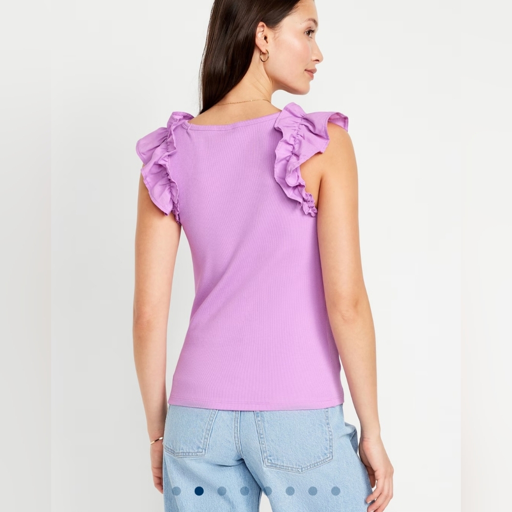 OLD NAVY MIXED FABRIC RUFFLED TANK TOP PINK ROCK ROSE Medium NEW WITH TAGS NWT - Picture 3 of 3